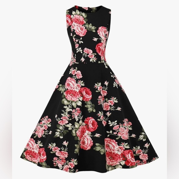 Women's Summer Printed Dress Sleeveless Retro Dress Medium Length Dress - Picture 2 of 10